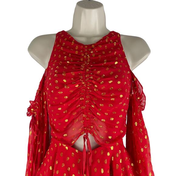 Alice McCall Did It Again Cold Shoulder Playsuit Romper Red Gold Size 0 - Picture 5 of 10
